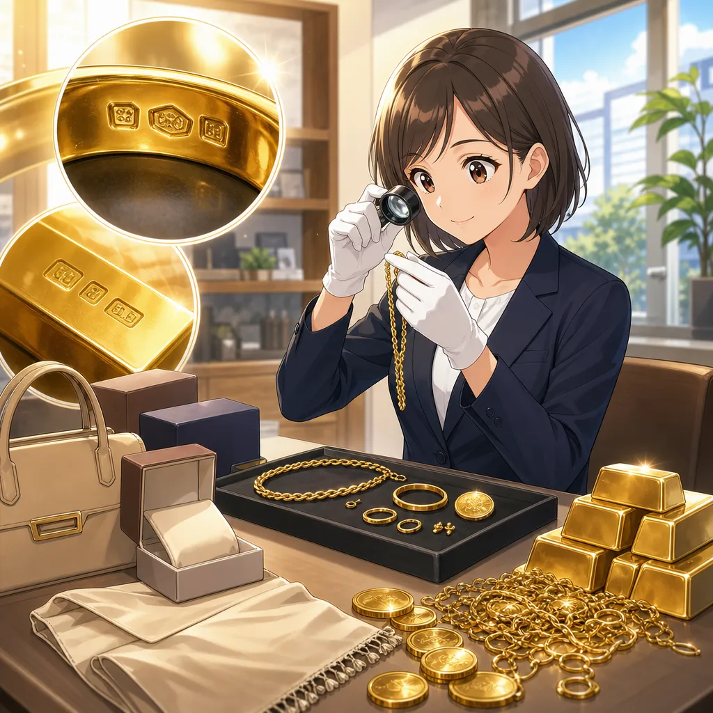 大和八木の買取店で見る金の刻印とブランド付属品
